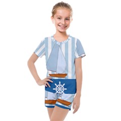 Yacht Boat Nautical Ship Kids  Mesh Tee And Shorts Set