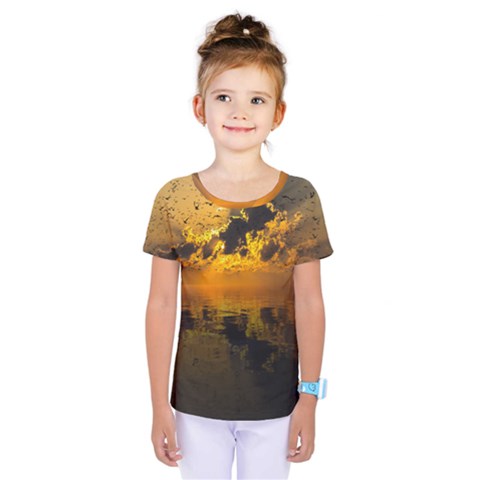 Sunset Reflection Birds Clouds Sky Kids  One Piece Tee by HermanTelo