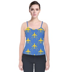 Aircraft Texture Blue Yellow Velvet Spaghetti Strap Top by HermanTelo