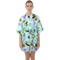 Sloth Aqua Blue Cute Cartoon Tile Green Quarter Sleeve Kimono Robe by HermanTelo