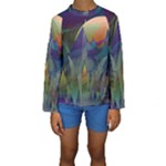 Mountains Abstract Mountain Range Kids  Long Sleeve Swimwear