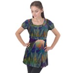 Mountains Abstract Mountain Range Puff Sleeve Tunic Top