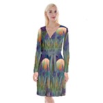 Mountains Abstract Mountain Range Long Sleeve Velvet Front Wrap Dress