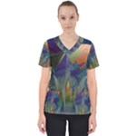 Mountains Abstract Mountain Range Women s V-Neck Scrub Top