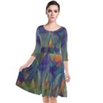 Mountains Abstract Mountain Range Quarter Sleeve Waist Band Dress