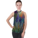 Mountains Abstract Mountain Range Mock Neck Chiffon Sleeveless Top