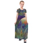 Mountains Abstract Mountain Range Kids  Short Sleeve Maxi Dress