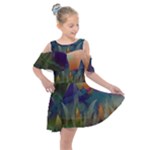 Mountains Abstract Mountain Range Kids  Shoulder Cutout Chiffon Dress