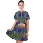 Mountains Abstract Mountain Range Short Sleeve Shoulder Cut Out Dress 