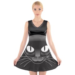 Grey Eyes Kitty Cat V-neck Sleeveless Dress by HermanTelo