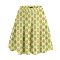 Hexagonal Pattern Unidirectional Yellow High Waist Skirt by HermanTelo