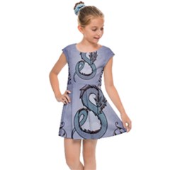 Wonderful Decorative Chinese Dragon Kids  Cap Sleeve Dress