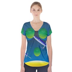 Rocket Spaceship Space Short Sleeve Front Detail Top by HermanTelo