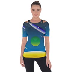 Rocket Spaceship Space Shoulder Cut Out Short Sleeve Top by HermanTelo