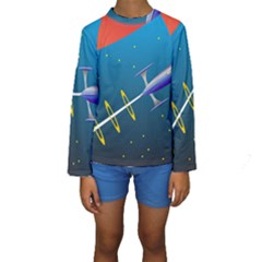 Rocket Spaceship Space Galaxy Kids  Long Sleeve Swimwear by HermanTelo