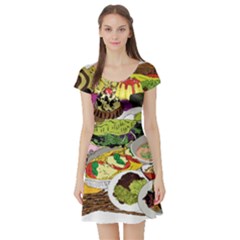 Eat Food Background Art Color Short Sleeve Skater Dress