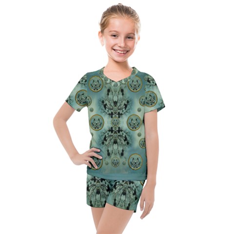 Tree In Golden Meditative Frames Kids  Mesh Tee And Shorts Set by pepitasart