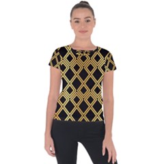Arabic Pattern Gold And Black Short Sleeve Sports Top 