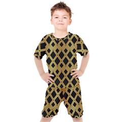 Arabic Pattern Gold And Black Kids  Tee And Shorts Set