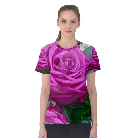 Rose Pink Purple Flower Bouquet Women s Cotton Tee by Pakrebo