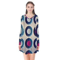 Background Colorful Abstract Long Sleeve V-neck Flare Dress by HermanTelo