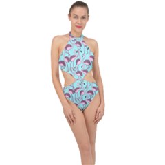 Flemish Rosa Birds Nature Fauna Flamenco Halter Side Cut Swimsuit by HermanTelo