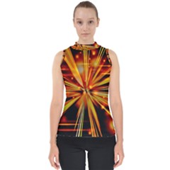 Zoom Effect Explosion Fire Sparks Mock Neck Shell Top by HermanTelo