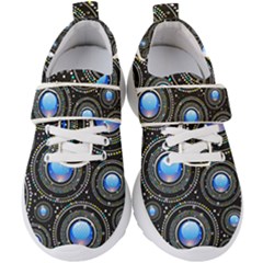 Abstract Glossy Blue Kids  Velcro Strap Shoes by HermanTelo