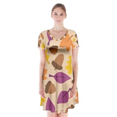 Acorn Leaves Pattern Short Sleeve V-neck Flare Dress by HermanTelo