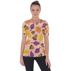 Acorn Leaves Pattern Shoulder Cut Out Short Sleeve Top by HermanTelo