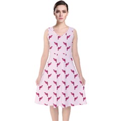 Pink Parrot Pattern V-neck Midi Sleeveless Dress  by snowwhitegirl