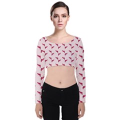 Pink Parrot Pattern Velvet Long Sleeve Crop Top by snowwhitegirl