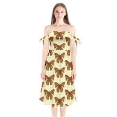 Butterflies Insects Pattern Shoulder Tie Bardot Midi Dress by HermanTelo