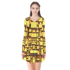 Cubes Grid Geometric 3d Square Long Sleeve V-neck Flare Dress by HermanTelo