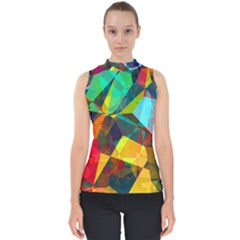 Color Abstract Polygon Background Mock Neck Shell Top by HermanTelo