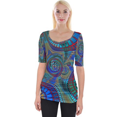 Fractal Abstract Line Wave Wide Neckline Tee by HermanTelo