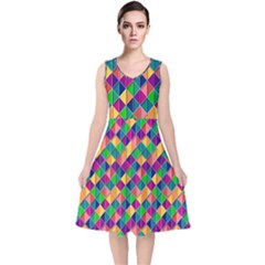 Geometric Triangle V-neck Midi Sleeveless Dress  by HermanTelo