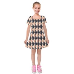 Metallic Diamond Design Black Kids  Short Sleeve Velvet Dress by HermanTelo