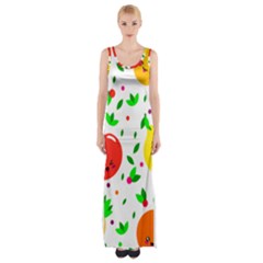 Pattern Fruits Orange Green Maxi Thigh Split Dress by HermanTelo
