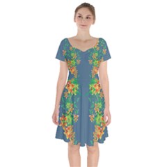 Many Garlands - Floral Design Short Sleeve Bardot Dress by WensdaiAmbrose