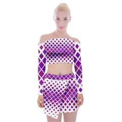 Pattern Square Purple Horizontal Off Shoulder Top With Mini Skirt Set by HermanTelo