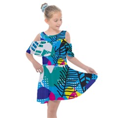 Pattern Leaf Polka Flower Kids  Shoulder Cutout Chiffon Dress by HermanTelo