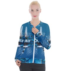 Sport, Surfboard With Water Drops Casual Zip Up Jacket by FantasyWorld7