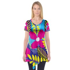 Pattern Leaf Polka Rainbow Short Sleeve Tunic  by HermanTelo