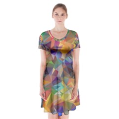 Polygon Wallpaper Short Sleeve V-neck Flare Dress by HermanTelo
