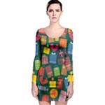 Presents Gifts Background Colorful Long Sleeve Bodycon Dress