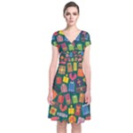 Presents Gifts Background Colorful Short Sleeve Front Wrap Dress