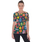 Presents Gifts Background Colorful Shoulder Cut Out Short Sleeve Top