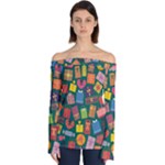 Presents Gifts Background Colorful Off Shoulder Long Sleeve Top