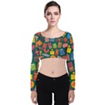 Presents Gifts Background Colorful Velvet Long Sleeve Crop Top